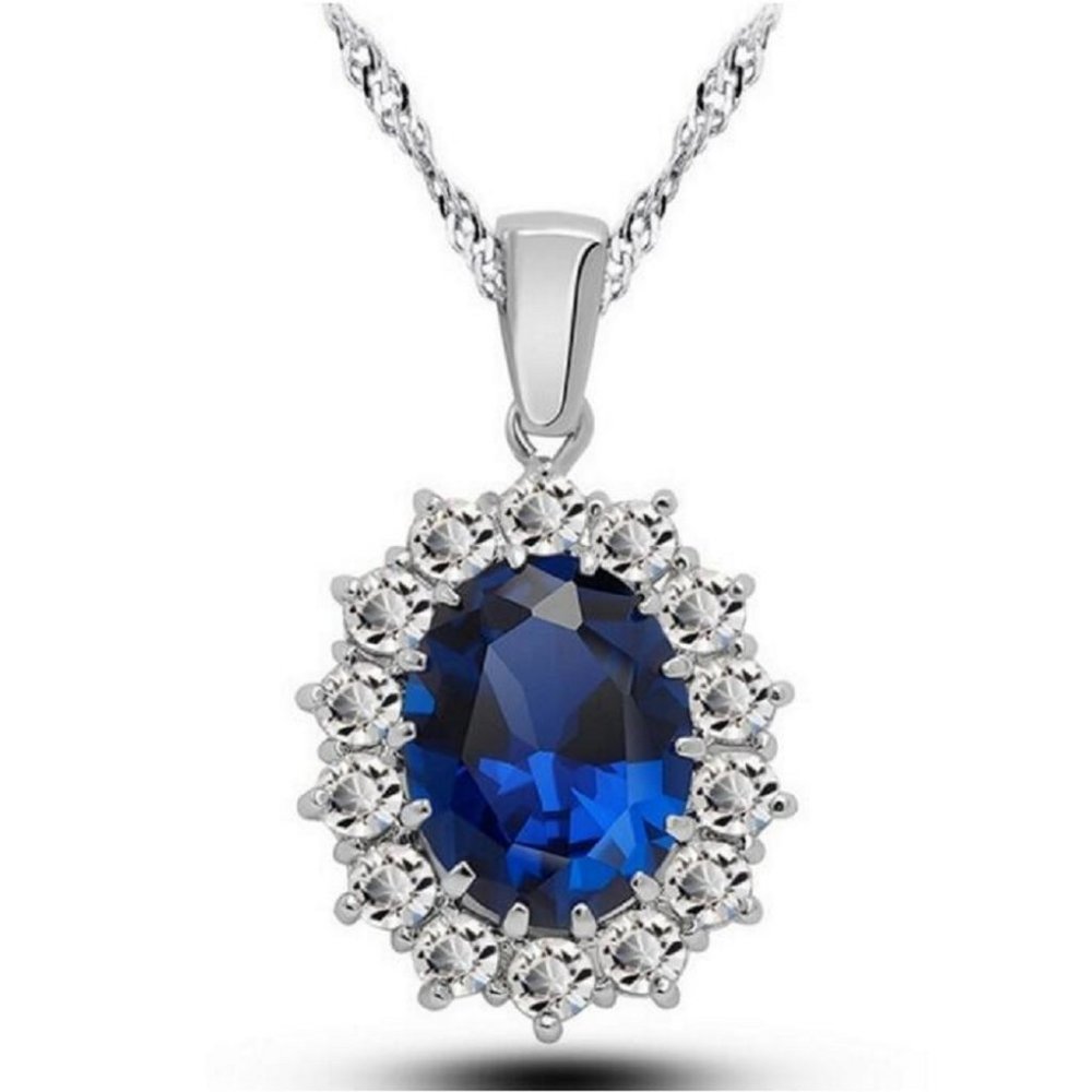 Fifth Avenue Vintage British Princess Wedding Blue Sapphire Pendant Necklace